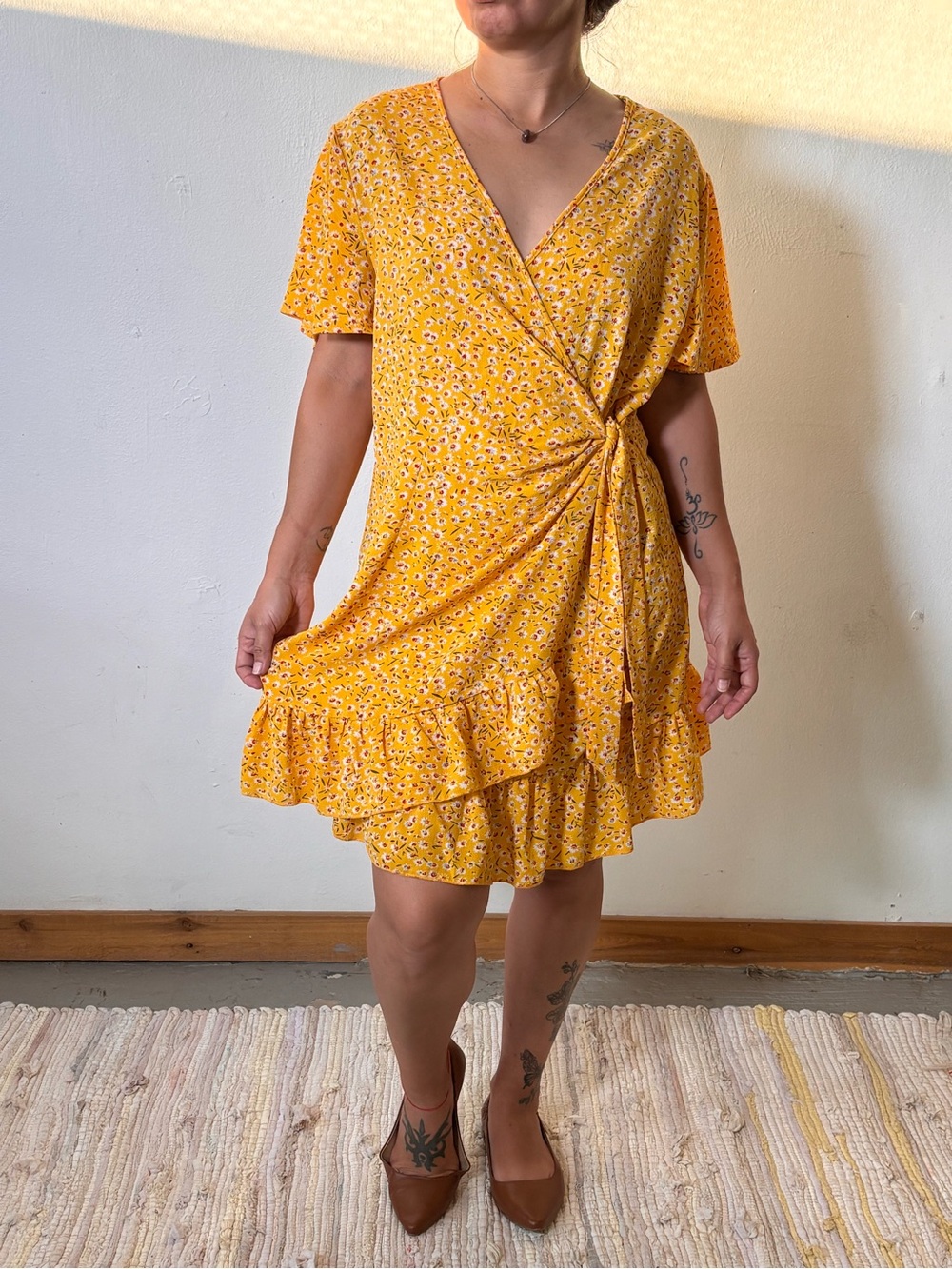 Floral Wrap Dress in Yellow